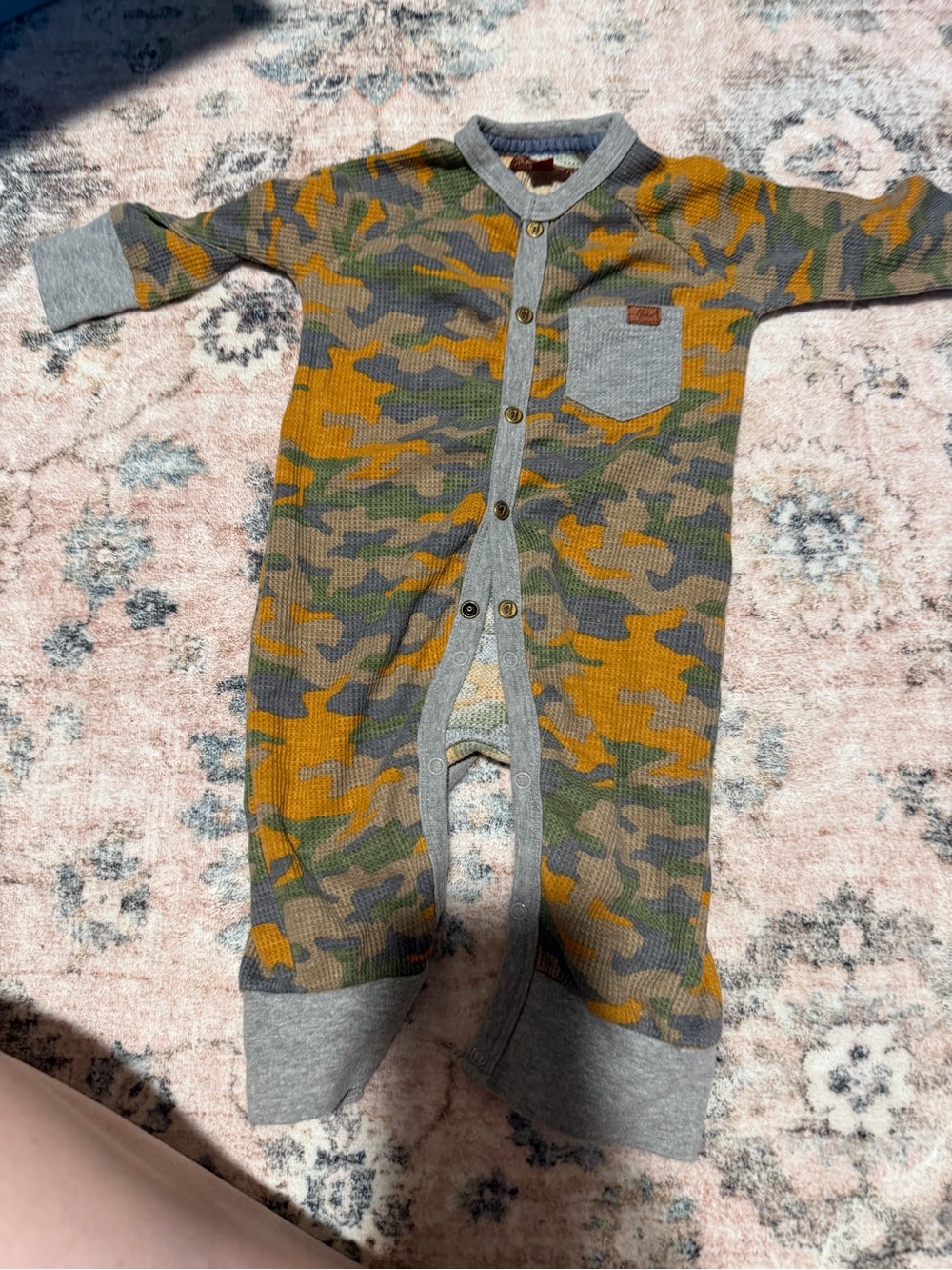 Camouflage Knit Baby One-Piece with Gray Trim